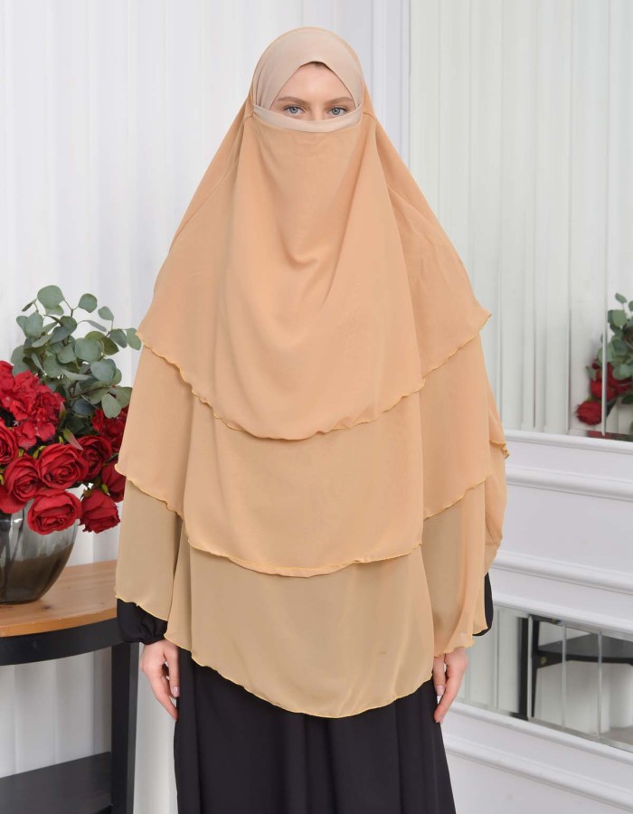 Chiffon Hijab Ready Made Veiled Practical Scarf 3 Layer - Cover Souffle 827 - salmon