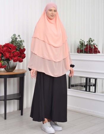 3-lagiger Chiffon Khimar (Scharia-Schild) 827 - Puder