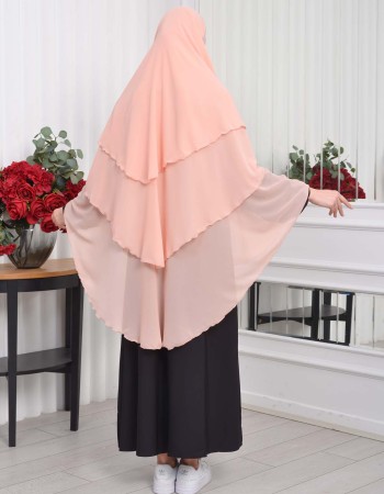 3-lagiger Chiffon Khimar (Scharia-Schild) 827 - Puder