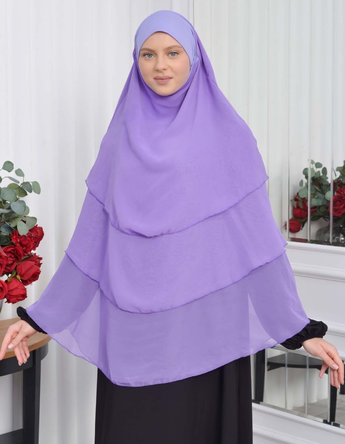 Chiffon Hijab Ready Made Veiled Practical Scarf 3 Layer - Cover Souffle 827 - lilac
