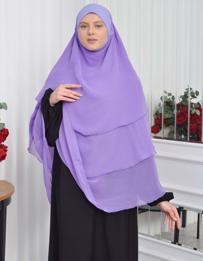 Chiffon Hijab Ready Made Veiled Practical Scarf 3 Layer - Cover Souffle 827 - lilac