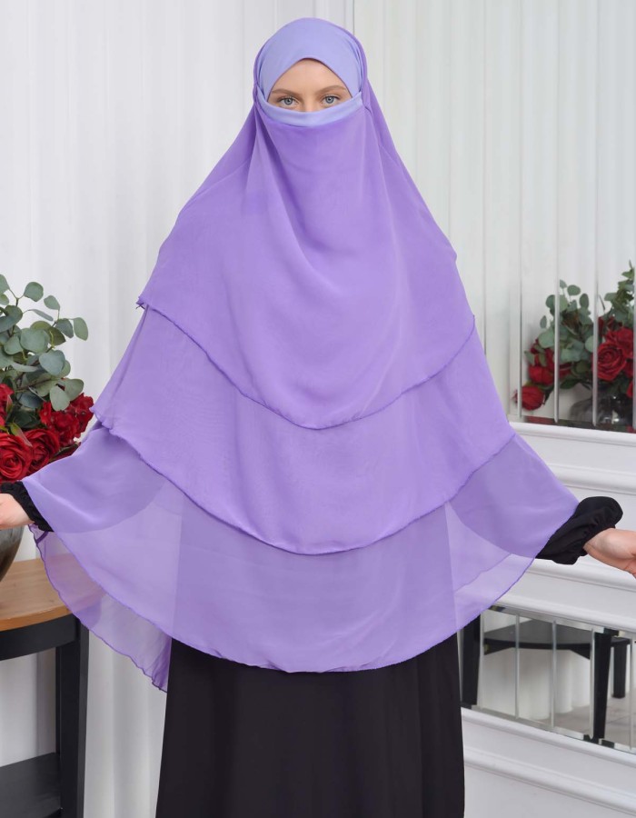 Chiffon Hijab Ready Made Veiled Practical Scarf 3 Layer - Cover Souffle 827 - lilac