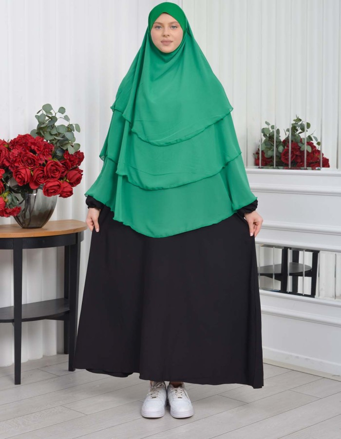 Chiffon Hijab Ready Made Veiled Practical Scarf 3 Layer - Cover Souffle 827 - green