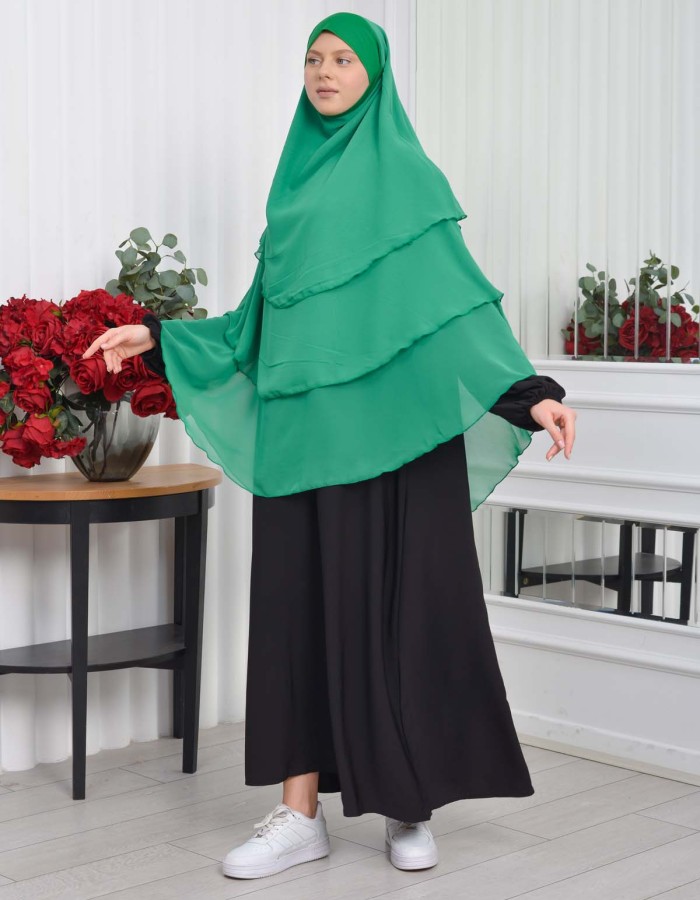 Chiffon Hijab Ready Made Veiled Practical Scarf 3 Layer - Cover Souffle 827 - green