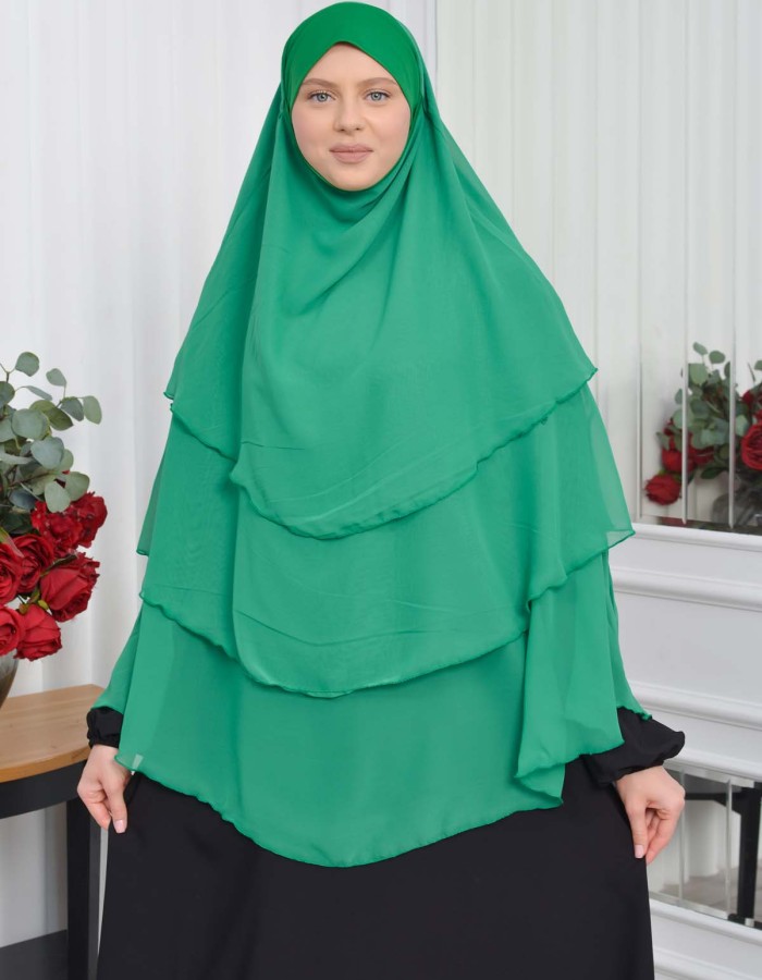 Chiffon Hijab Ready Made Veiled Practical Scarf 3 Layer - Cover Souffle 827 - green