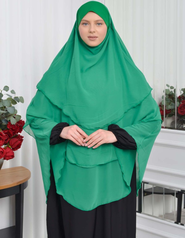 Chiffon Hijab Ready Made Veiled Practical Scarf 3 Layer - Cover Souffle 827 - green
