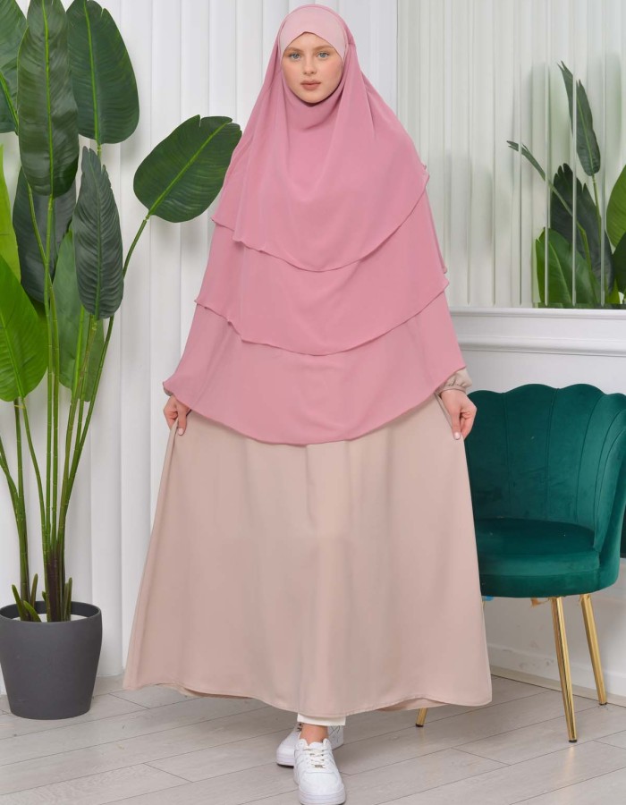 Chiffon Hijab Ready Made Veiled Practical Scarf 3 Layer - Cover Souffle 827 - pink