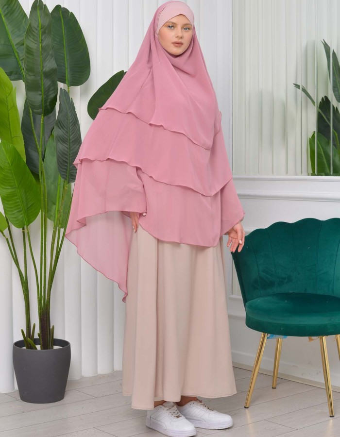 Chiffon Hijab Ready Made Veiled Practical Scarf 3 Layer - Cover Souffle 827 - pink
