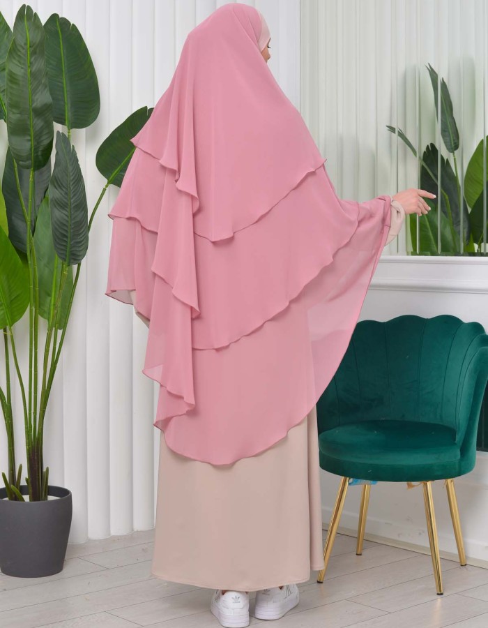 Chiffon Hijab Ready Made Veiled Practical Scarf 3 Layer - Cover Souffle 827 - pink