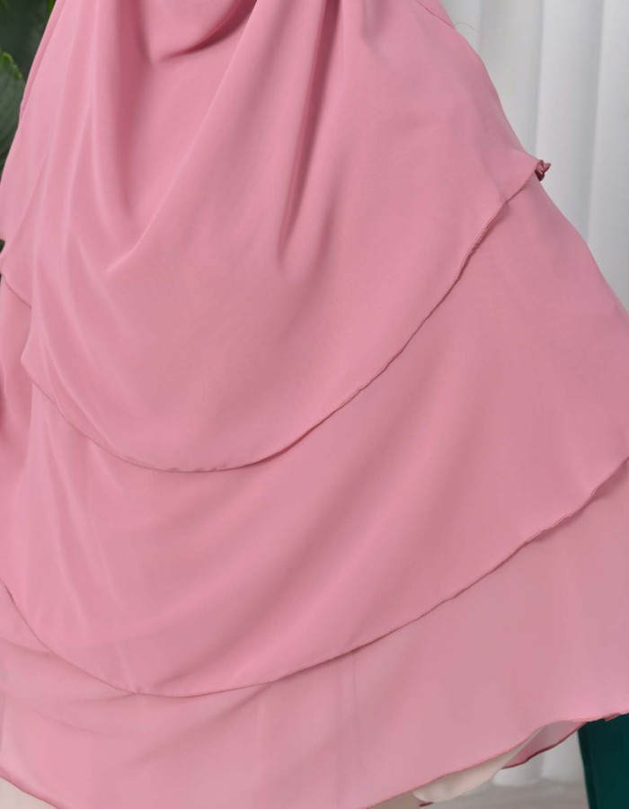 Chiffon Hijab Ready Made Veiled Practical Scarf 3 Layer - Cover Souffle 827 - pink