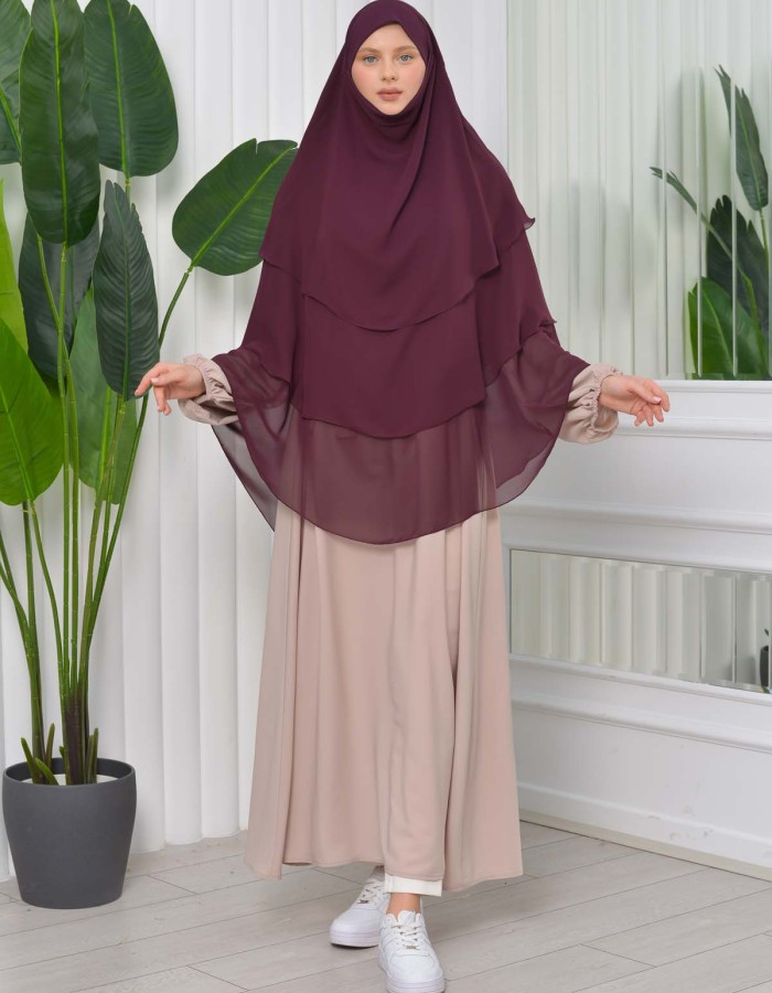 Chiffon Hijab Ready Made Veiled Practical Scarf 3 Layer - Cover Souffle 827 - cherry red