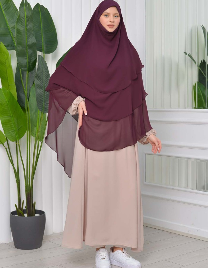 Chiffon Hijab Ready Made Veiled Practical Scarf 3 Layer - Cover Souffle 827 - cherry red