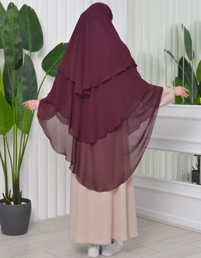 Chiffon Hijab Ready Made Veiled Practical Scarf 3 Layer - Cover Souffle 827 - cherry red