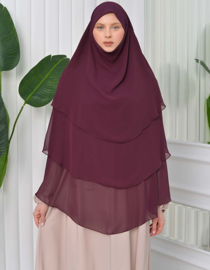Chiffon Hijab Ready Made Veiled Practical Scarf 3 Layer - Cover Souffle 827 - cherry red