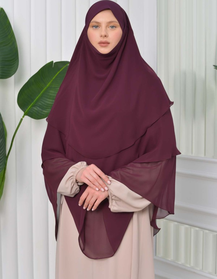 Chiffon Hijab Ready Made Veiled Practical Scarf 3 Layer - Cover Souffle 827 - cherry red