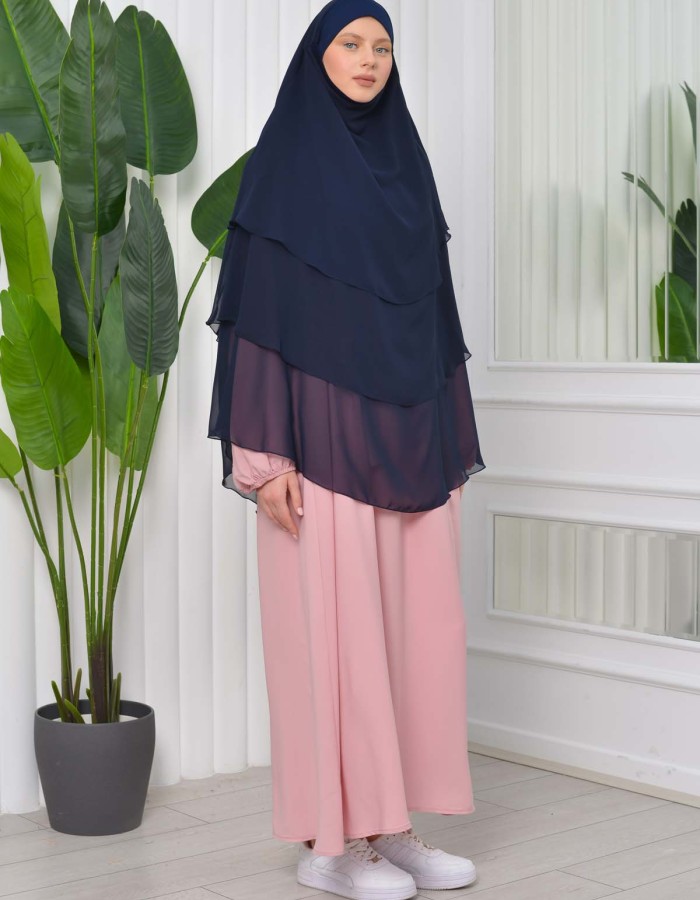 Chiffon Hijab Ready Made Veiled Practical Scarf 3 Layer - Cover Souffle 827 - Dunkelblau