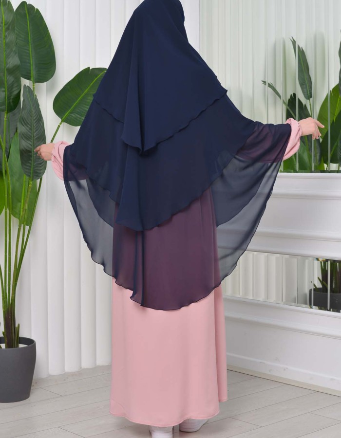 Chiffon Hijab Ready Made Veiled Practical Scarf 3 Layer - Cover Souffle 827 - Dunkelblau