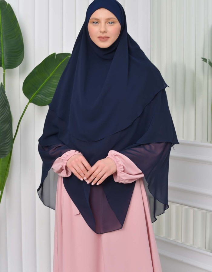 Chiffon Hijab Ready Made Veiled Practical Scarf 3 Layer - Cover Souffle 827 - Dunkelblau