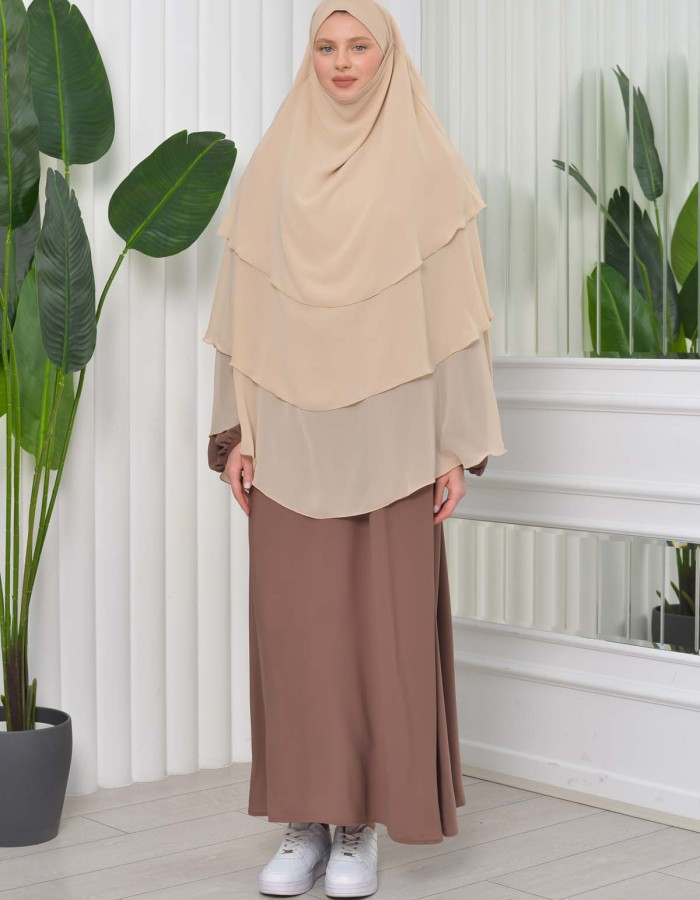 Chiffon Hijab Ready Made Veiled Practical Scarf 3 Layer - Cover Souffle 827 - wheat