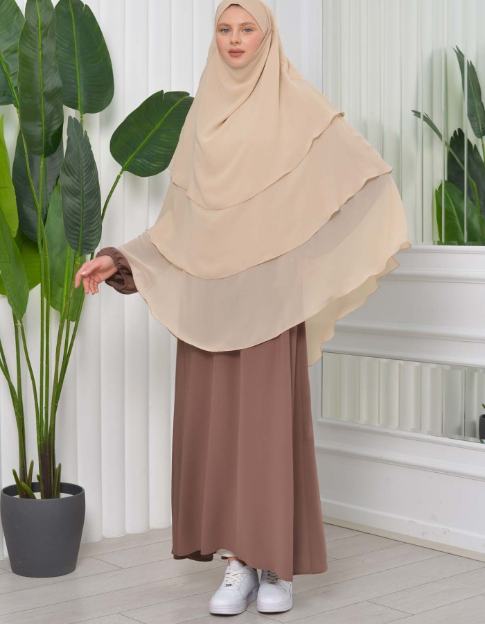 Chiffon Hijab Ready Made Veiled Practical Scarf 3 Layer - Cover Souffle 827 - wheat