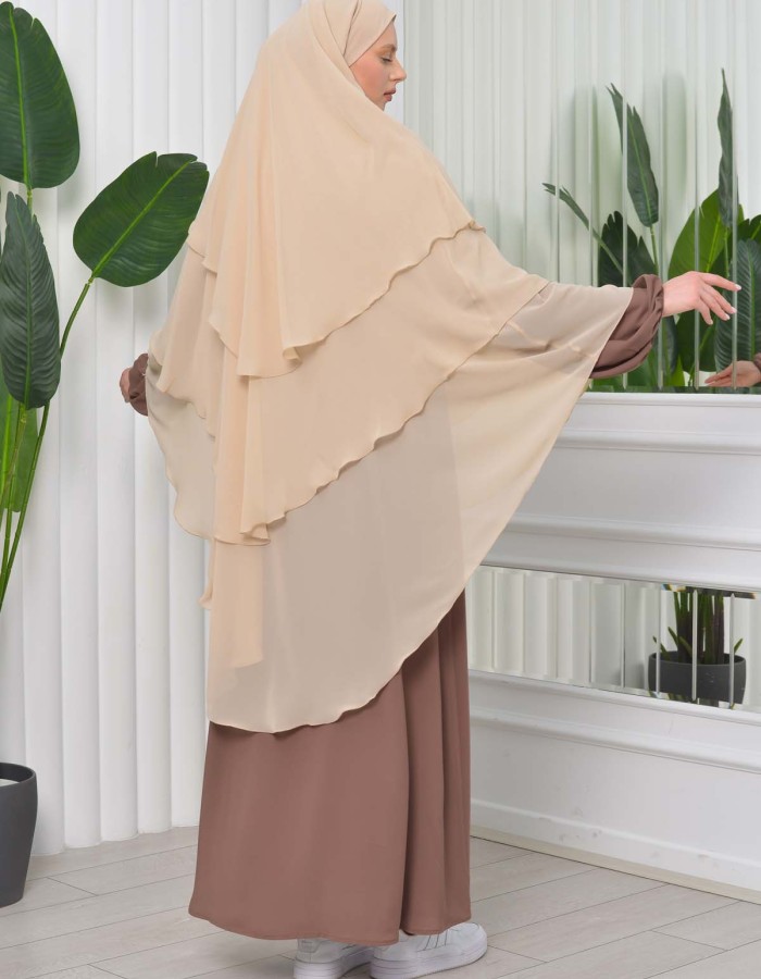 Chiffon Hijab Ready Made Veiled Practical Scarf 3 Layer - Cover Souffle 827 - wheat