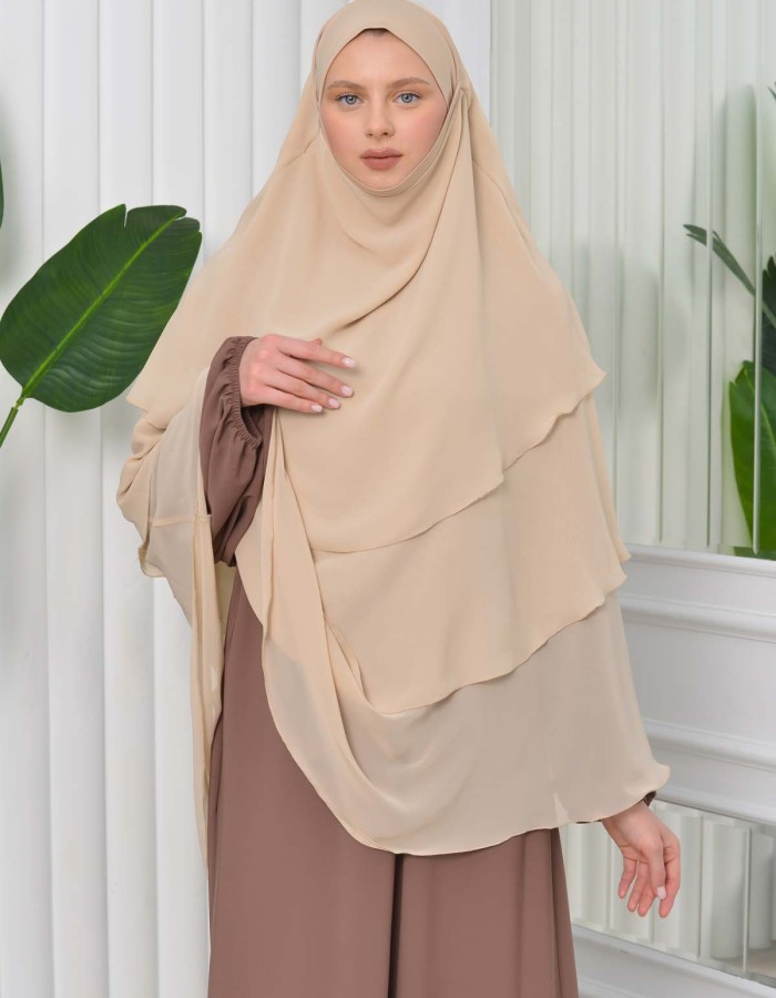 Chiffon Hijab Ready Made Veiled Practical Scarf 3 Layer - Cover Souffle 827 - wheat