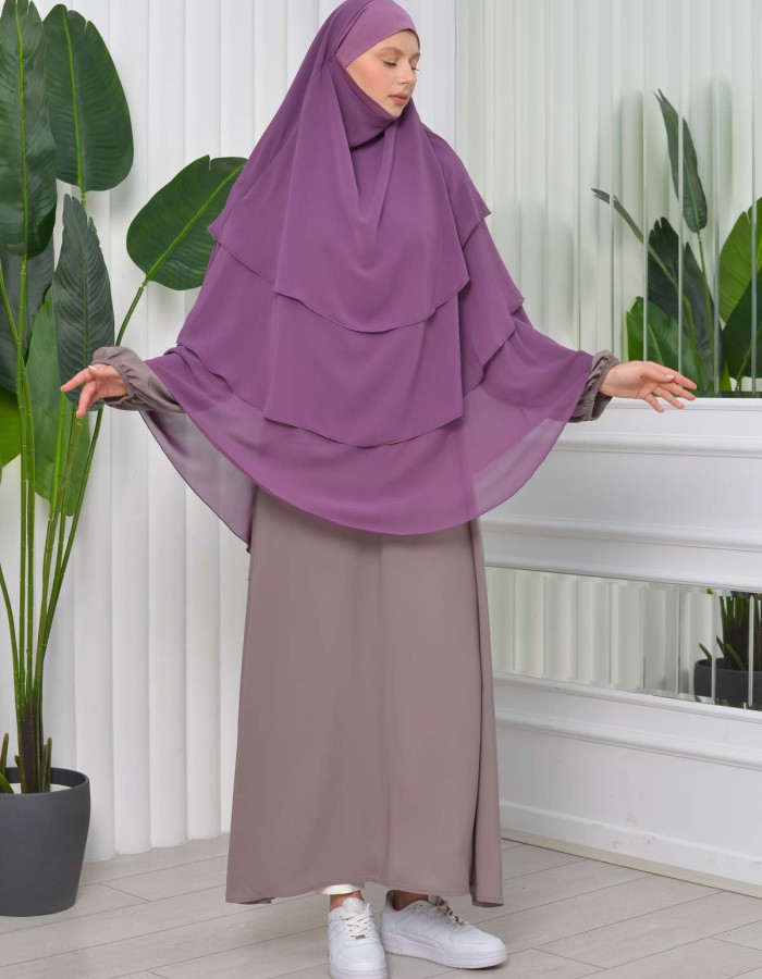 Chiffon Hijab Ready Made Veiled Practical Scarf 3 Layer - Cover Souffle 827 - Lavanta