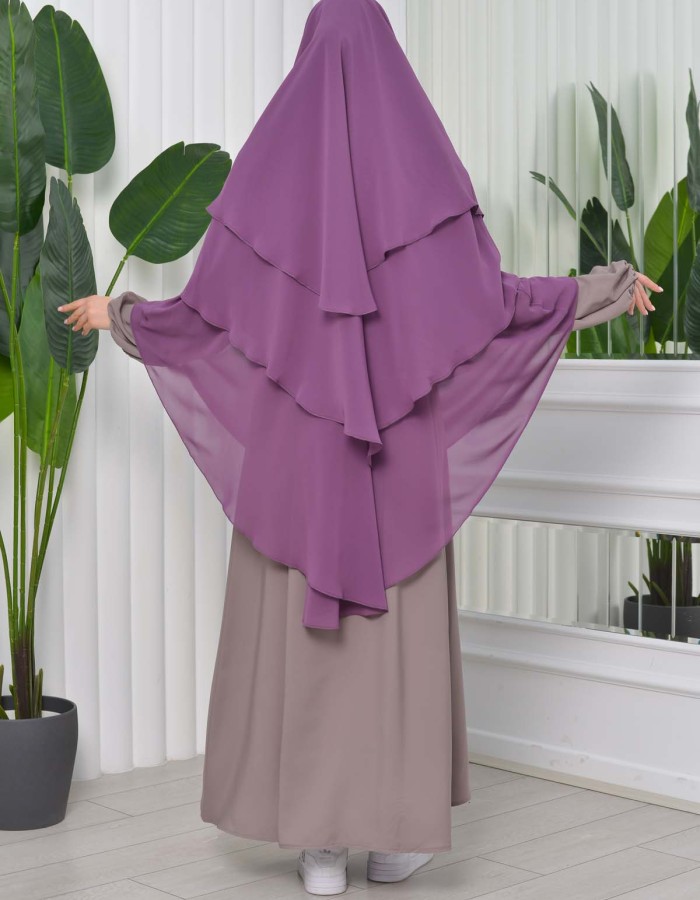 Chiffon Hijab Ready Made Veiled Practical Scarf 3 Layer - Cover Souffle 827 - Lavanta