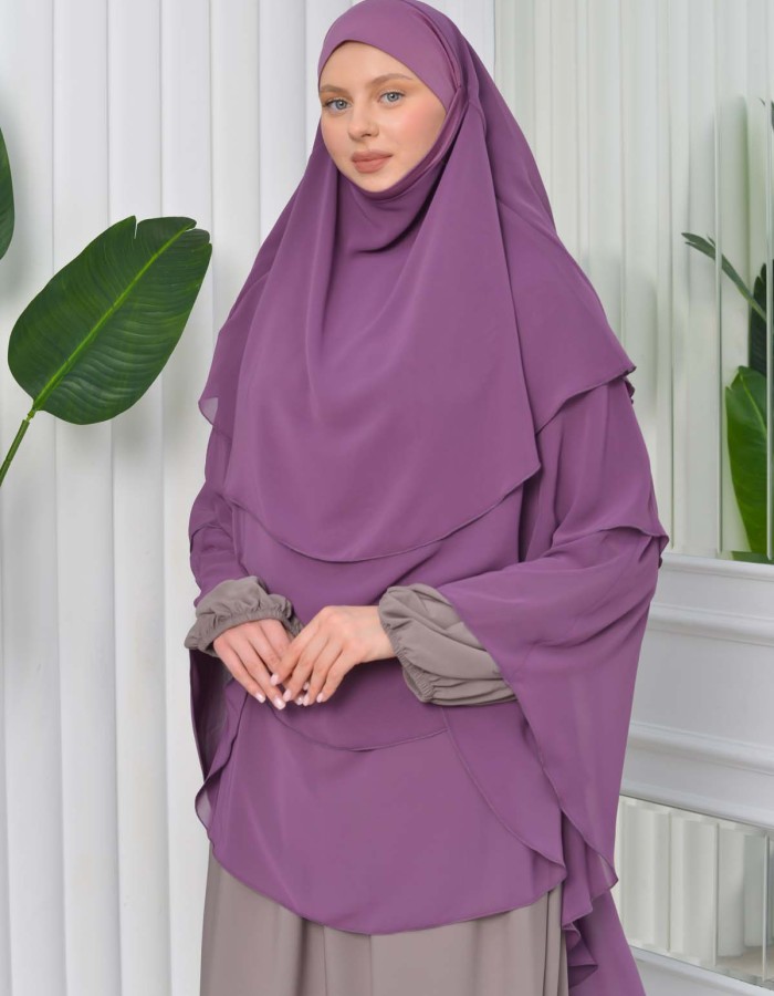 Chiffon Hijab Ready Made Veiled Practical Scarf 3 Layer - Cover Souffle 827 - Lavanta