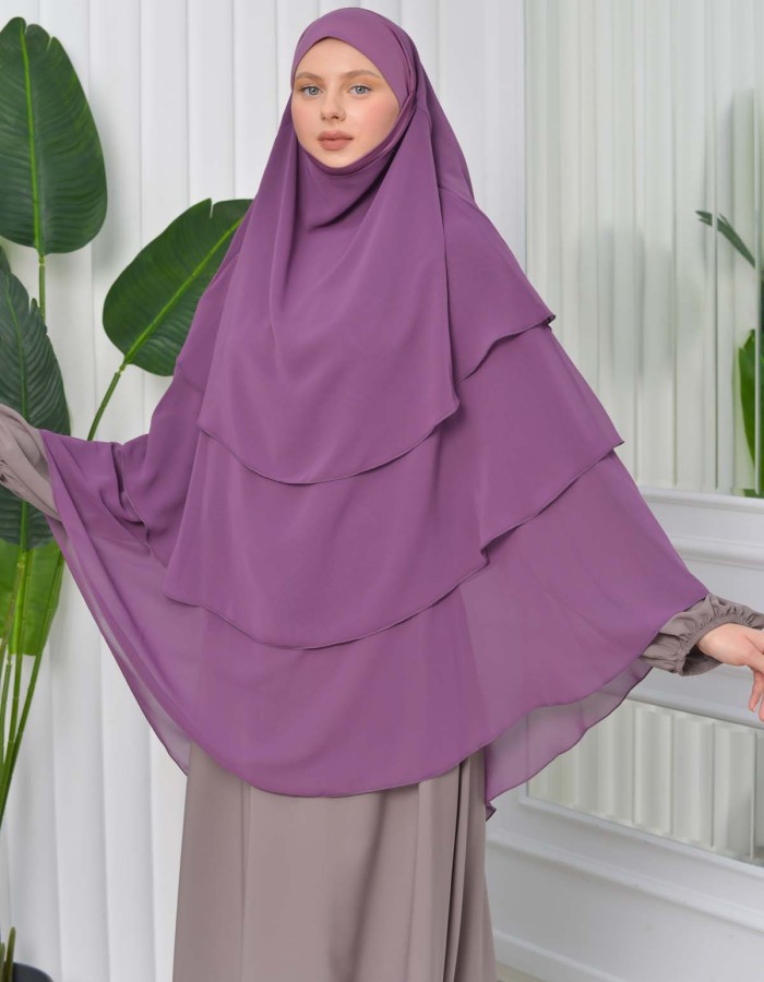 Chiffon Hijab Ready Made Veiled Practical Scarf 3 Layer - Cover Souffle 827 - Lavanta
