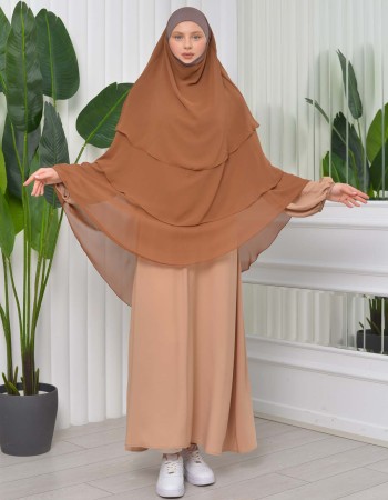 3-Layer Chiffon Khimar (Sharia Shield) 827 - tan