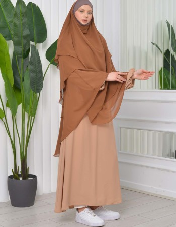 3-Layer Chiffon Khimar (Sharia Shield) 827 - tan