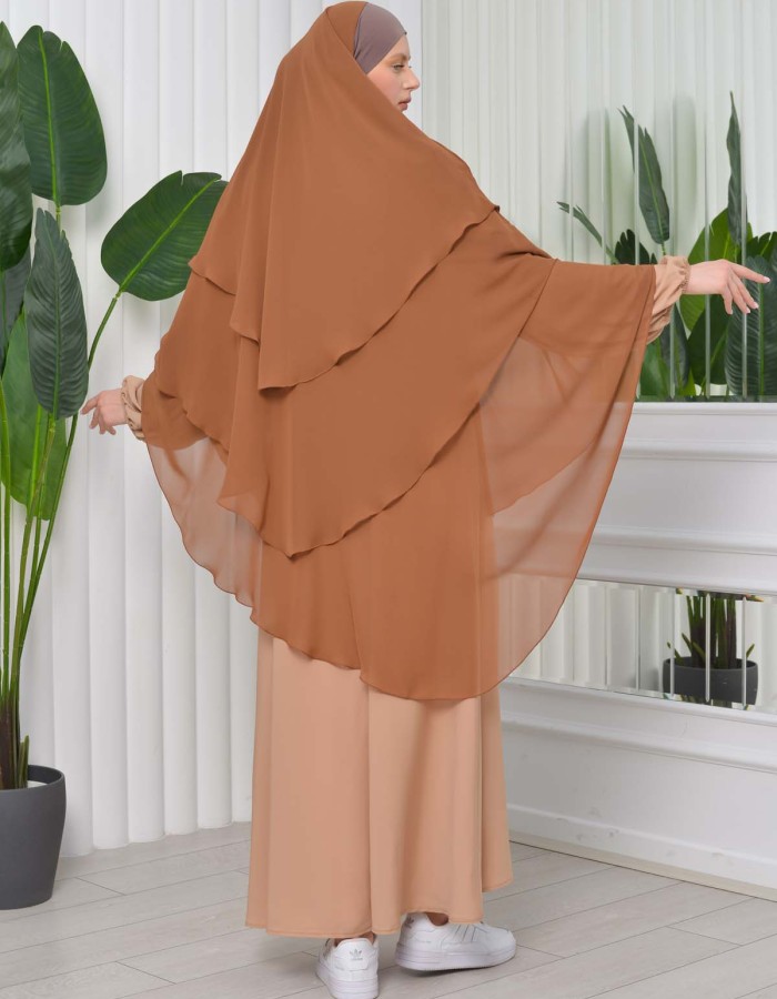 Chiffon Hijab Ready Made Veiled Practical Scarf 3 Layer - Cover Souffle 827 - tan
