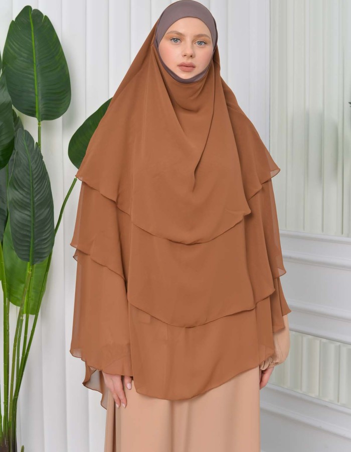 Chiffon Hijab Ready Made Veiled Practical Scarf 3 Layer - Cover Souffle 827 - tan