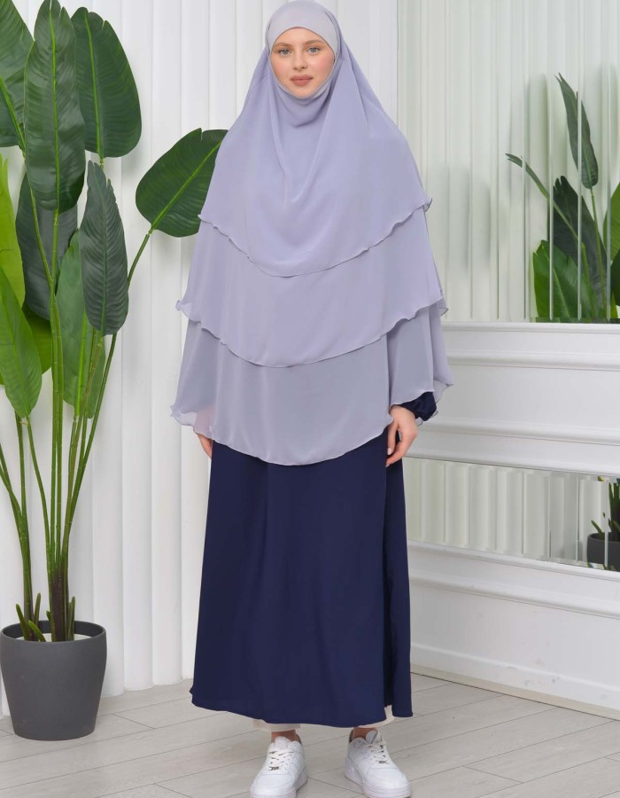 Chiffon Hijab Ready Made Veiled Practical Scarf 3 Layer - Cover Souffle 827 Gri