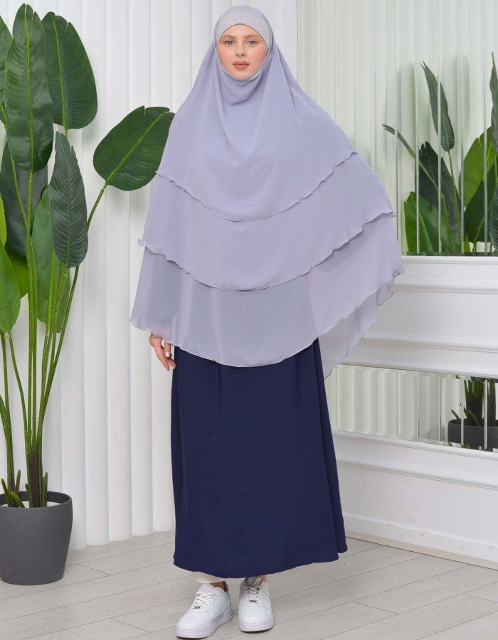 Chiffon Hijab Ready Made Veiled Practical Scarf 3 Layer - Cover Souffle 827 Gri