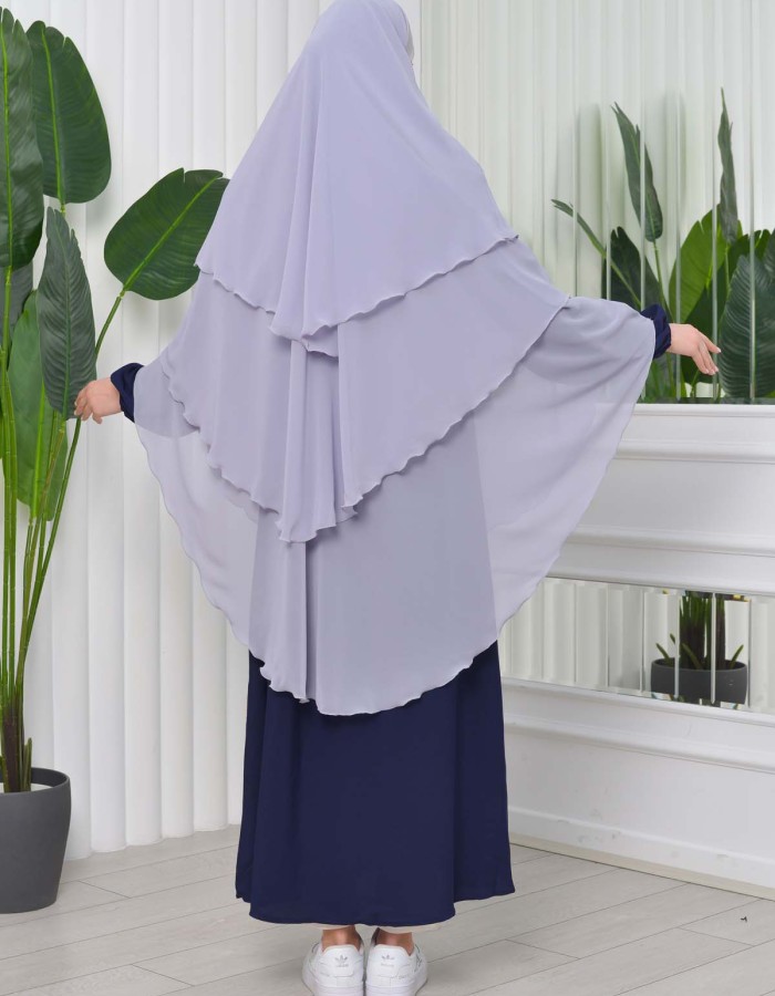 Chiffon Hijab Ready Made Veiled Practical Scarf 3 Layer - Cover Souffle 827 Gri
