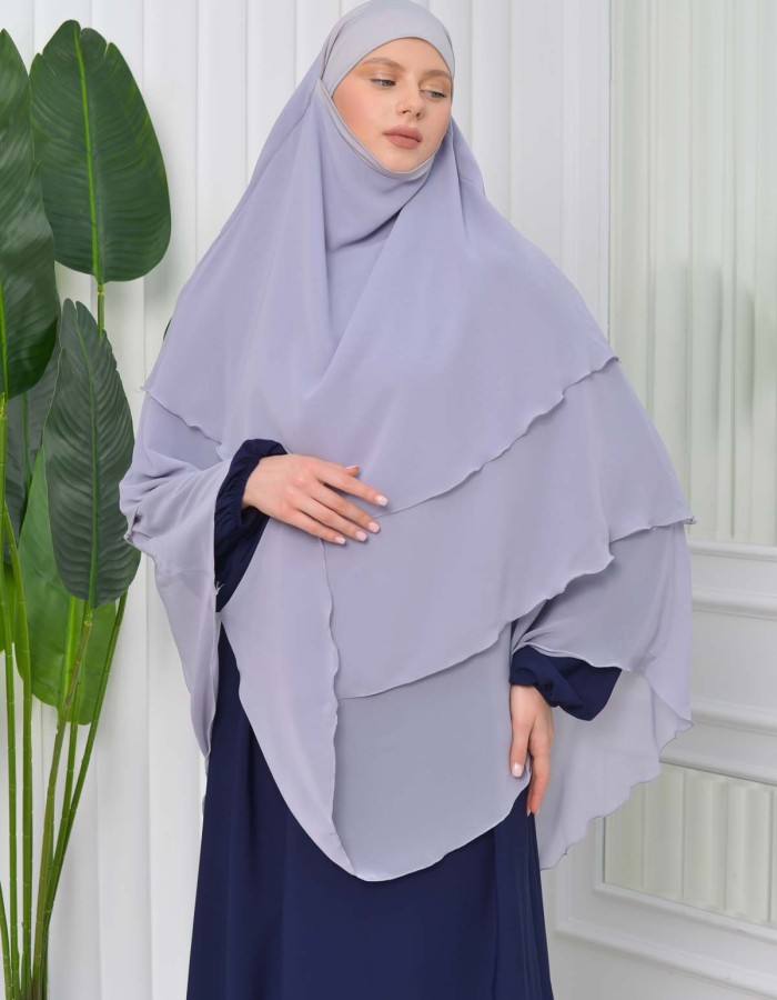 Chiffon Hijab Ready Made Veiled Practical Scarf 3 Layer - Cover Souffle 827 Gri
