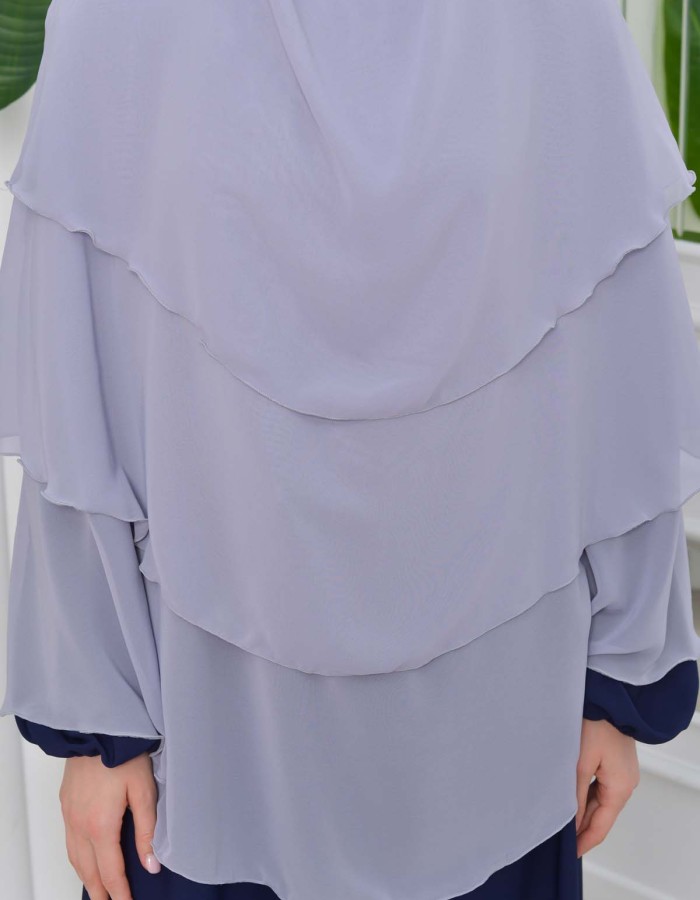 Chiffon Hijab Ready Made Veiled Practical Scarf 3 Layer - Cover Souffle 827 Gri