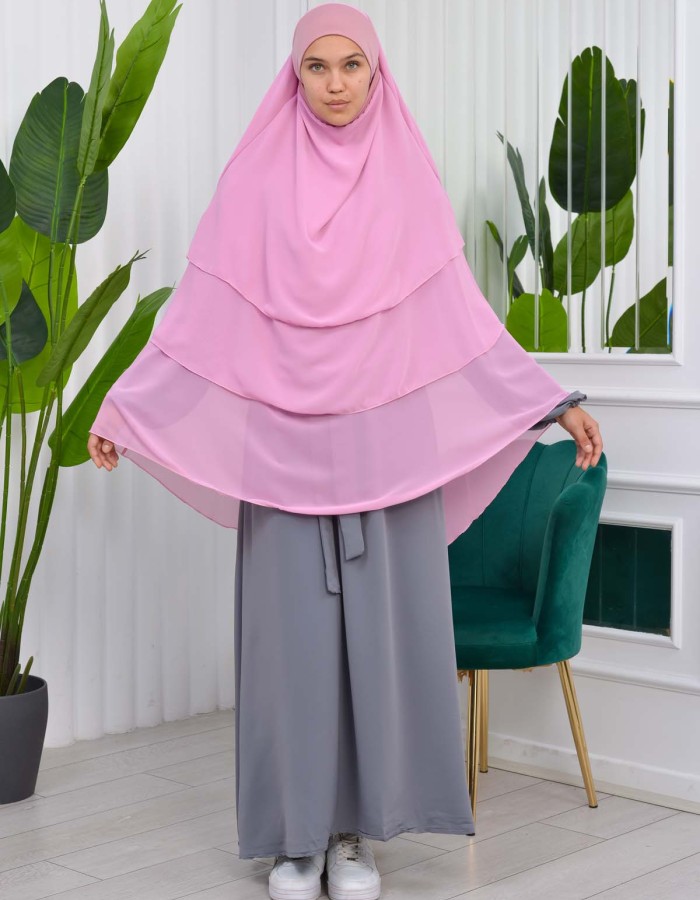 Chiffon Hijab Ready Made Veiled Practical Scarf 3 Layer - Cover Souffle 827 - light pink
