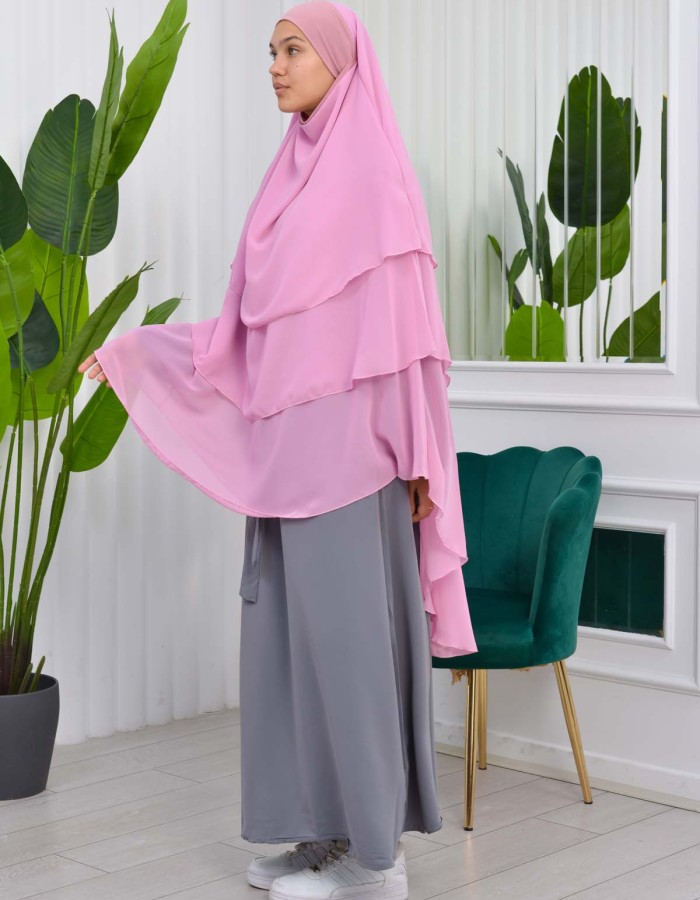 Chiffon Hijab Ready Made Veiled Practical Scarf 3 Layer - Cover Souffle 827 - light pink