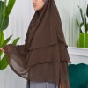 Chiffon Hijab Ready Made Veiled Practical Scarf 3 Layer - Cover Souffle 827 kuyu kahve rengı