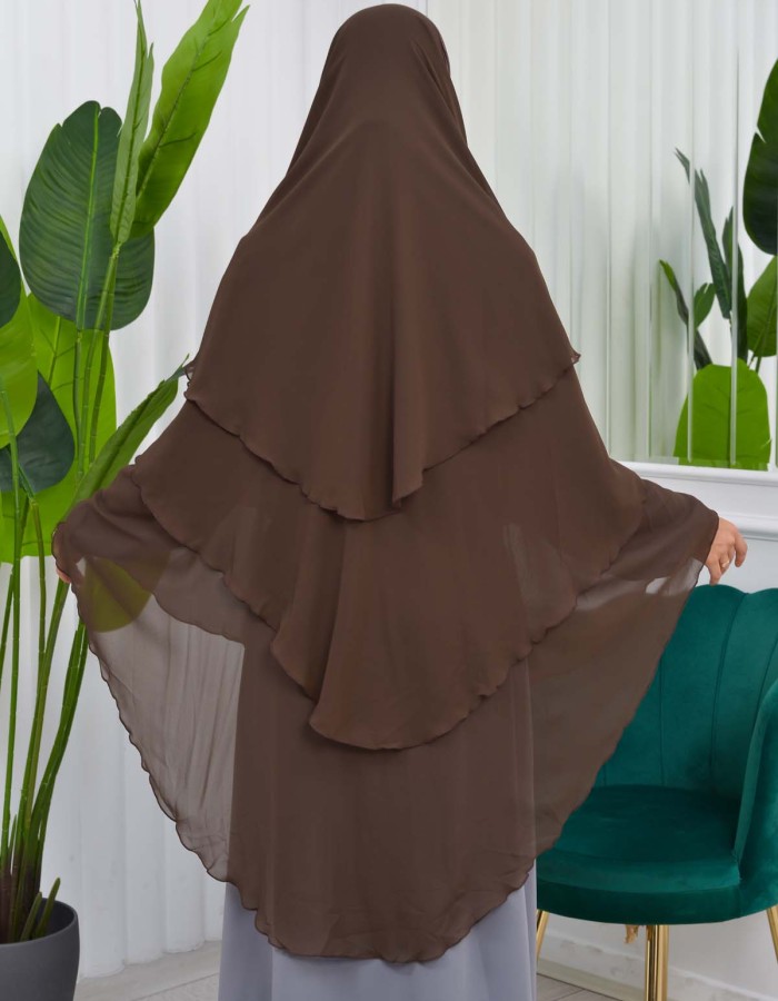 Chiffon Hijab Ready Made Veiled Practical Scarf 3 Layer - Cover Souffle 827 kuyu kahve rengı