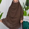 Chiffon Hijab Ready Made Veiled Practical Scarf 3 Layer - Cover Souffle 827 kuyu kahve rengı