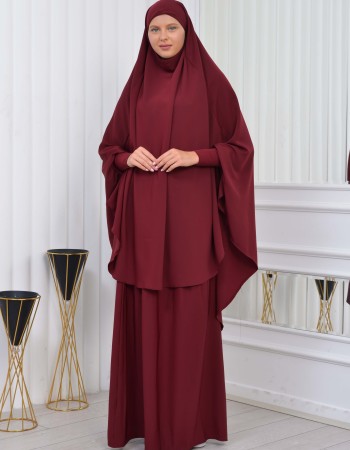 سدال شرعي قطعتين قماش المدينة أكمام ليكرا (شرشف , جلباب شرعي) 822 - خمري