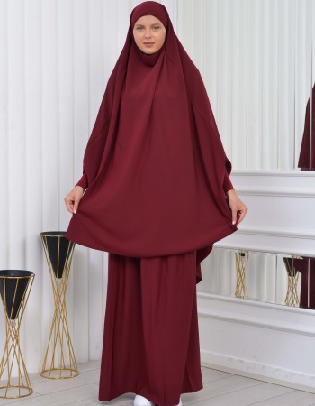 سدال شرعي قطعتين قماش المدينة أكمام ليكرا (شرشف , جلباب شرعي) 822 - خمري
