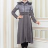 Damen Winter-Trenchcoat aus Wildleder und Leder 1351 - Grau