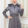 Damen Winter-Trenchcoat aus Wildleder und Leder 1351 - Grau