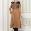Damen Winter-Trenchcoat aus Wildleder und Leder 1351 - Tabak