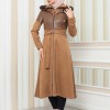 Damen Winter-Trenchcoat aus Wildleder und Leder 1351 - Tabak